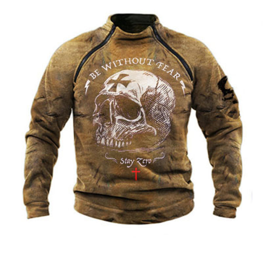 

Mens Skull BE WITHOUT FEAR Comfort Sweatshirt Slim Fit Halfzip