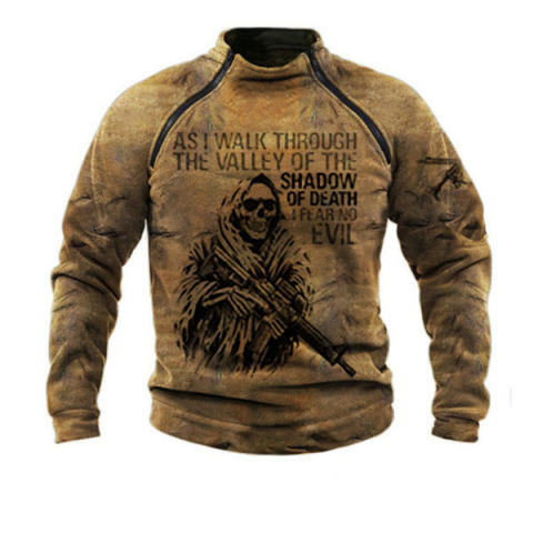 Mens American Flag Skull Mercenary Printed Casual Sweatshirt