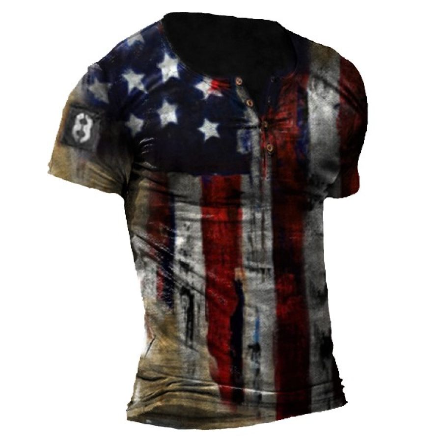 

Mens Outdoor American Flag Print Tactical T-Shirt Henley Top