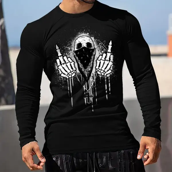 Skull Print Long-sleeved T-shirt - Nikiluwa.com 