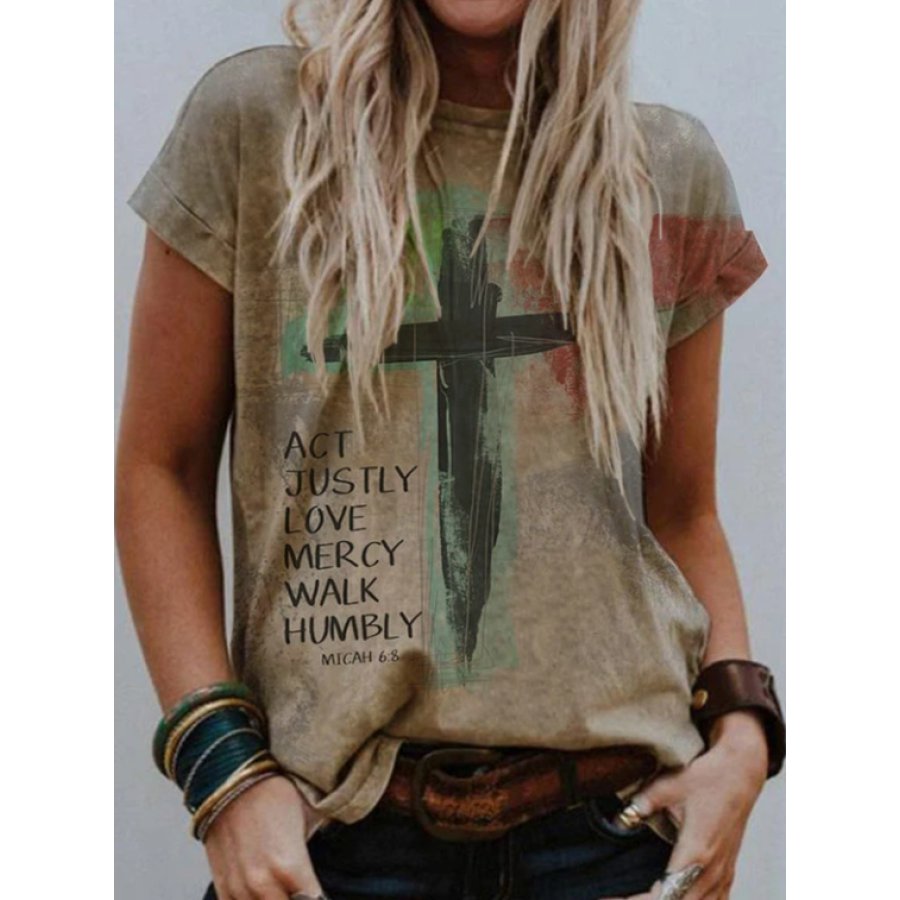 

Ladies Art Cross ACT JUSTLY LOVE MERRY WALK HUMBLY T-shirt