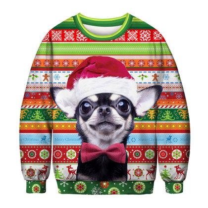 Sudadera Fea Navideña Con Estampado De Chihuahua