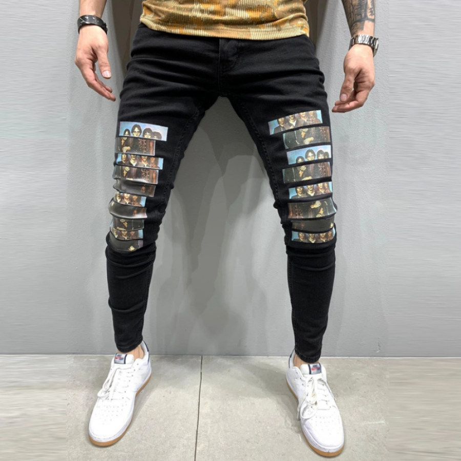 

Printed Zipper Slim Stretch Leggings