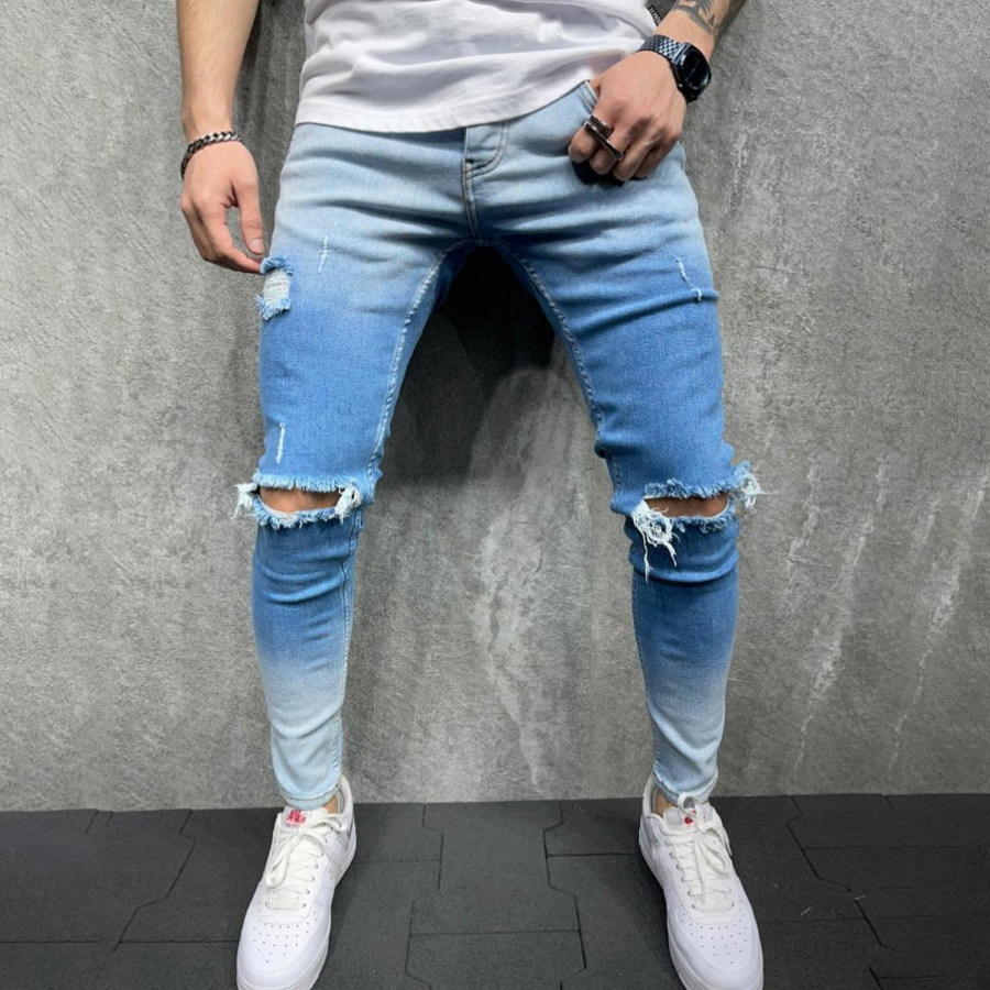 

Mens Casual Ripped Gradient Jeans