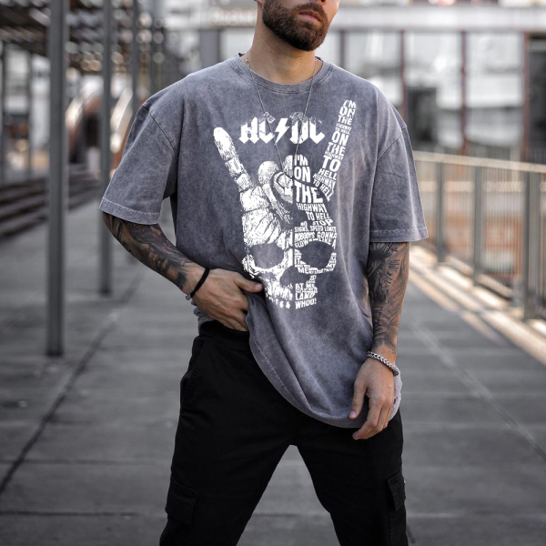 Mens Vintage Round Neck Printed Short sleeved T shirts