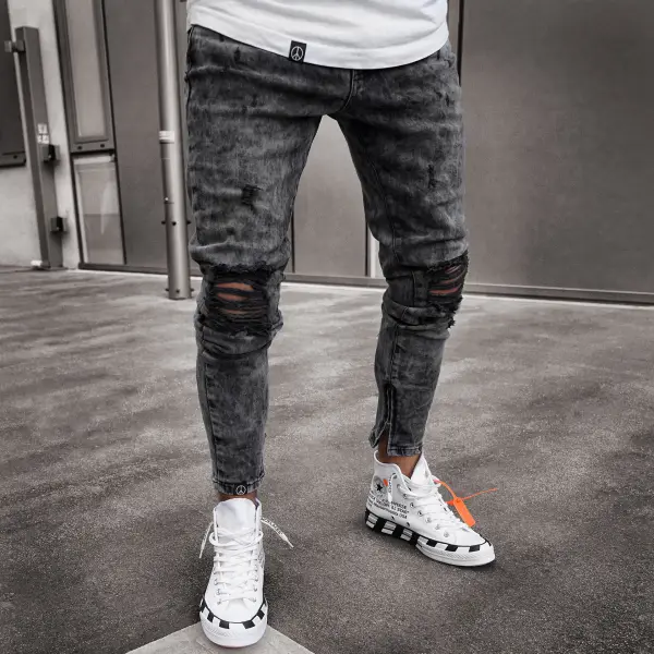Jeans Ajustados Rasgados De Moda Casual Para Hombre TT230 - Paleonice.com 