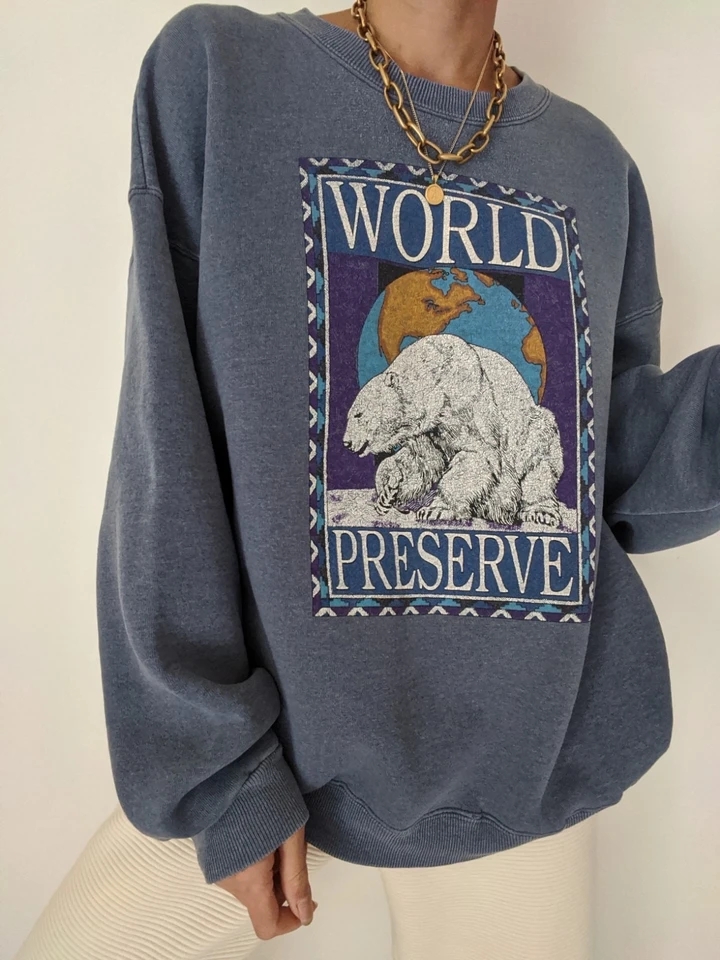Polar Bear Letter Print All match Casual Loose Sweatshirt
