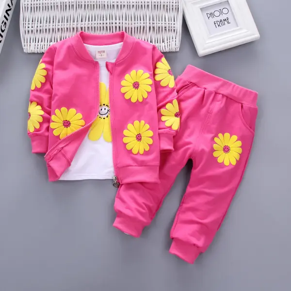 【12M-7Y】Floral Print Sweatshirt Jacket Pants Three-Piece Set - Popopiearab.com 