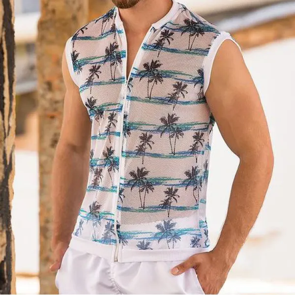 Coconut tree print fierce battle sleeveless shirt - Stormnewstudio.com 