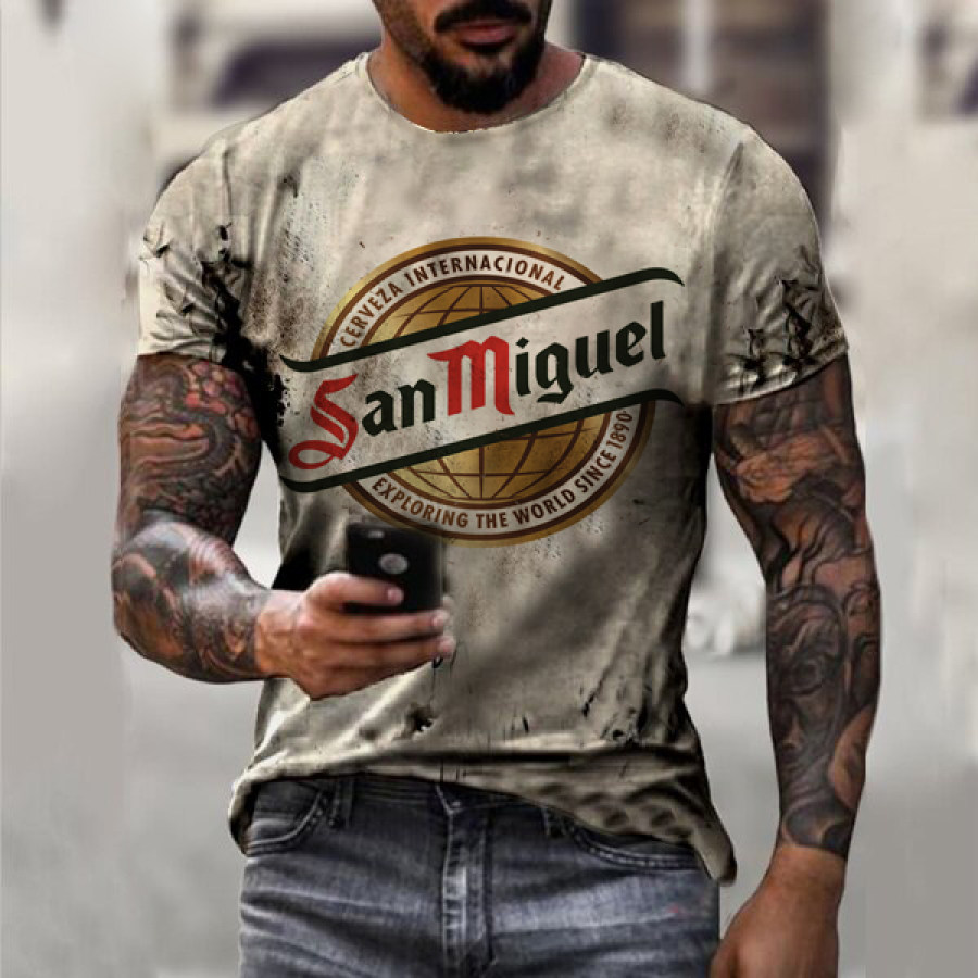

Retro Beer Logo Print Casual T-shirt