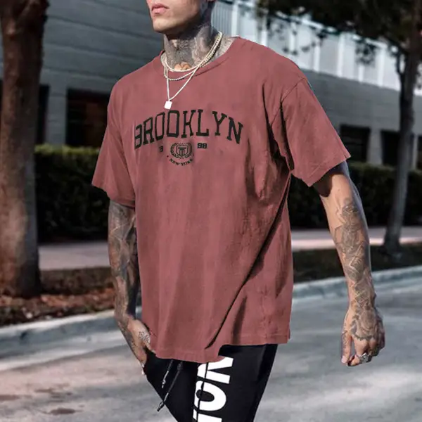 Retro Brooklyn Varsity Print Mens T-Shirt - Senttea.chimpone.com 