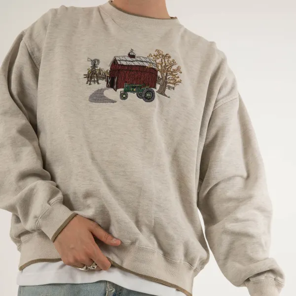 Vintage Farmland Embroidery Sweatshirt - Mosaicnew.com 