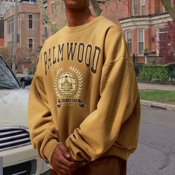 Men's palmwood letter print crew neck sweatshirt - Faciway.com 