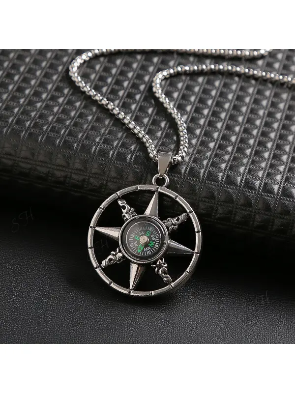 European And American Street Compass Necklace Men's Hip Hop Pendant Wild Personality Trendy Male Long Pendant Titanium Steel Jewelry - Fashionmia.chimpone.com 