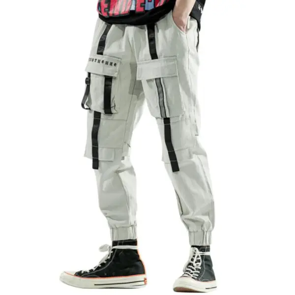 Men's Tech Style Decorative Webbing Multi-pocket Trousers - Salolist.com 