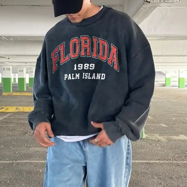 felpa con stampa casual florida retrò da uomo - Faciway.com 