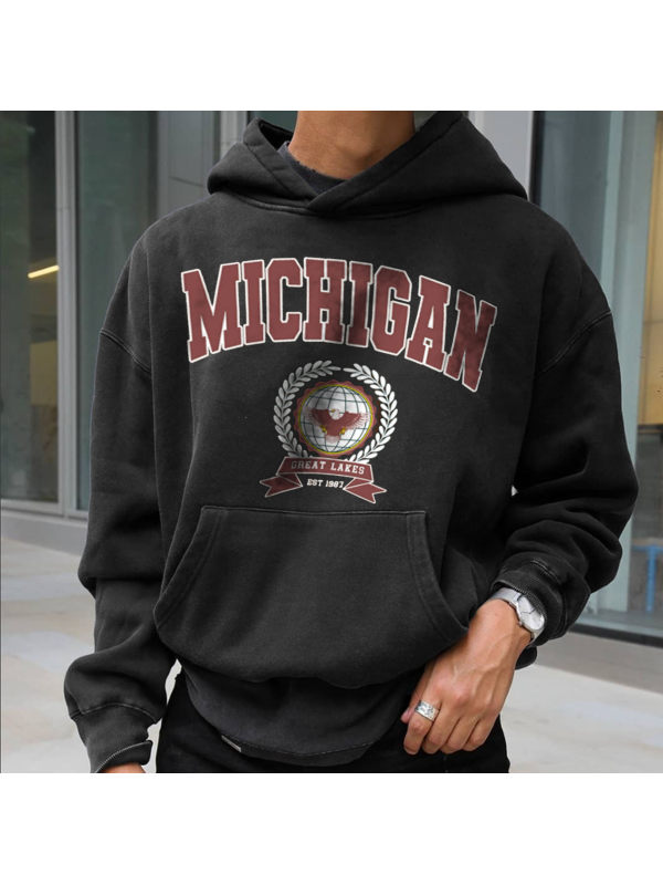 Retro Men's Michigan Print Hoodie