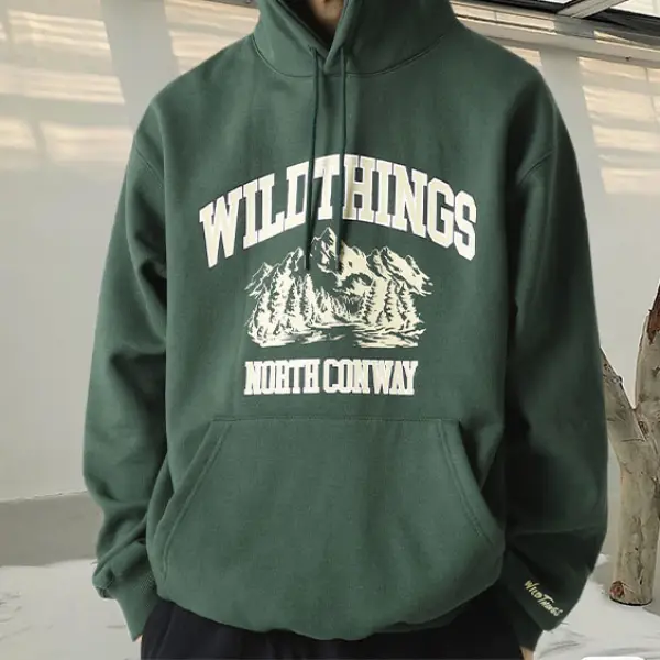 Vintage mountain print hooded sweatshirt - Faciway.com 