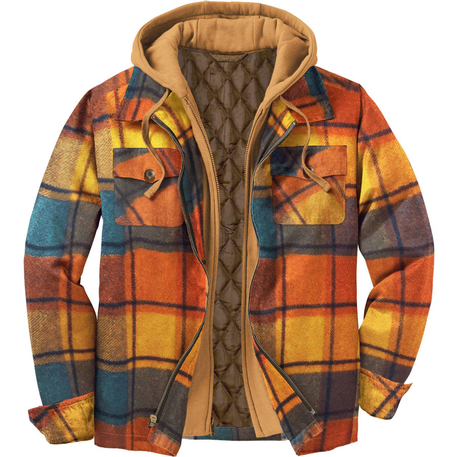 

Men's Fall & Winter Casual Check Hooded Fake Two Jackets