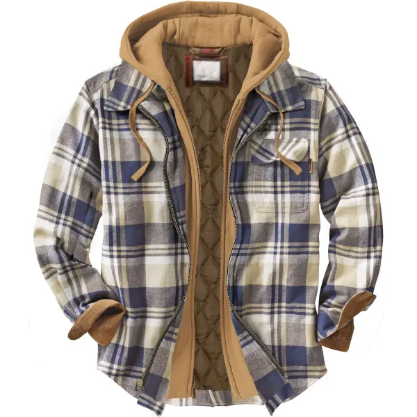 Men's Autumn & Winter Outdoor Casual Checked Hooded Jacket - Sanhive.com 