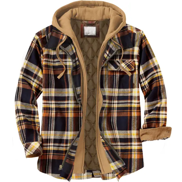 Men's Autumn & Winter Outdoor Casual Checked Hooded Jacket - Woolmind.com 