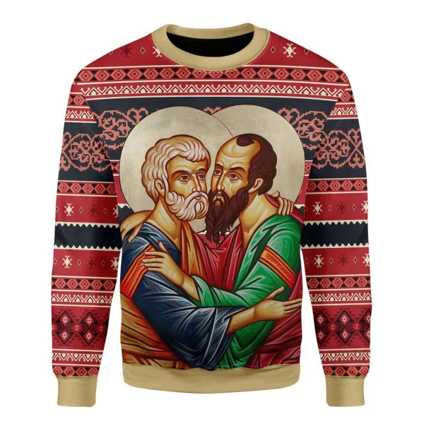 男性の聖使徒ピーターとポール醜いクリスマススウェットシャツ - Woolmind.com 