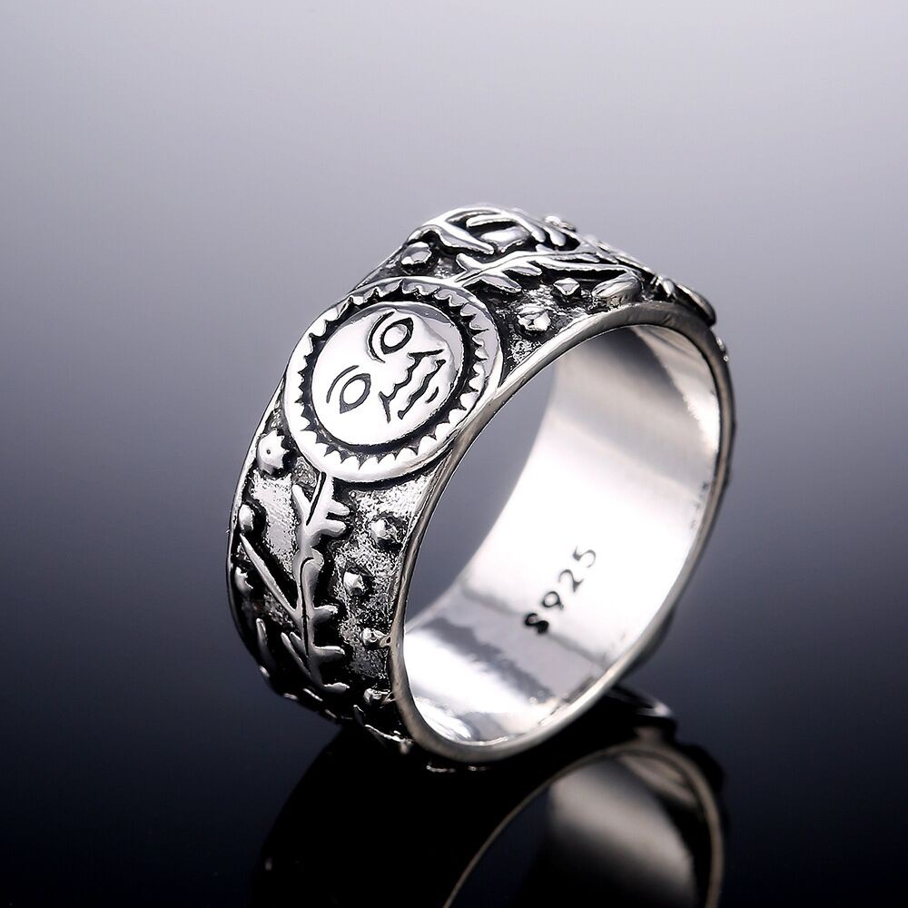 Beiyang Cross border Exclusively For Wish AliExpress LAZADA Europe And The United States Popular Sun Embossed Black Vintage Ring