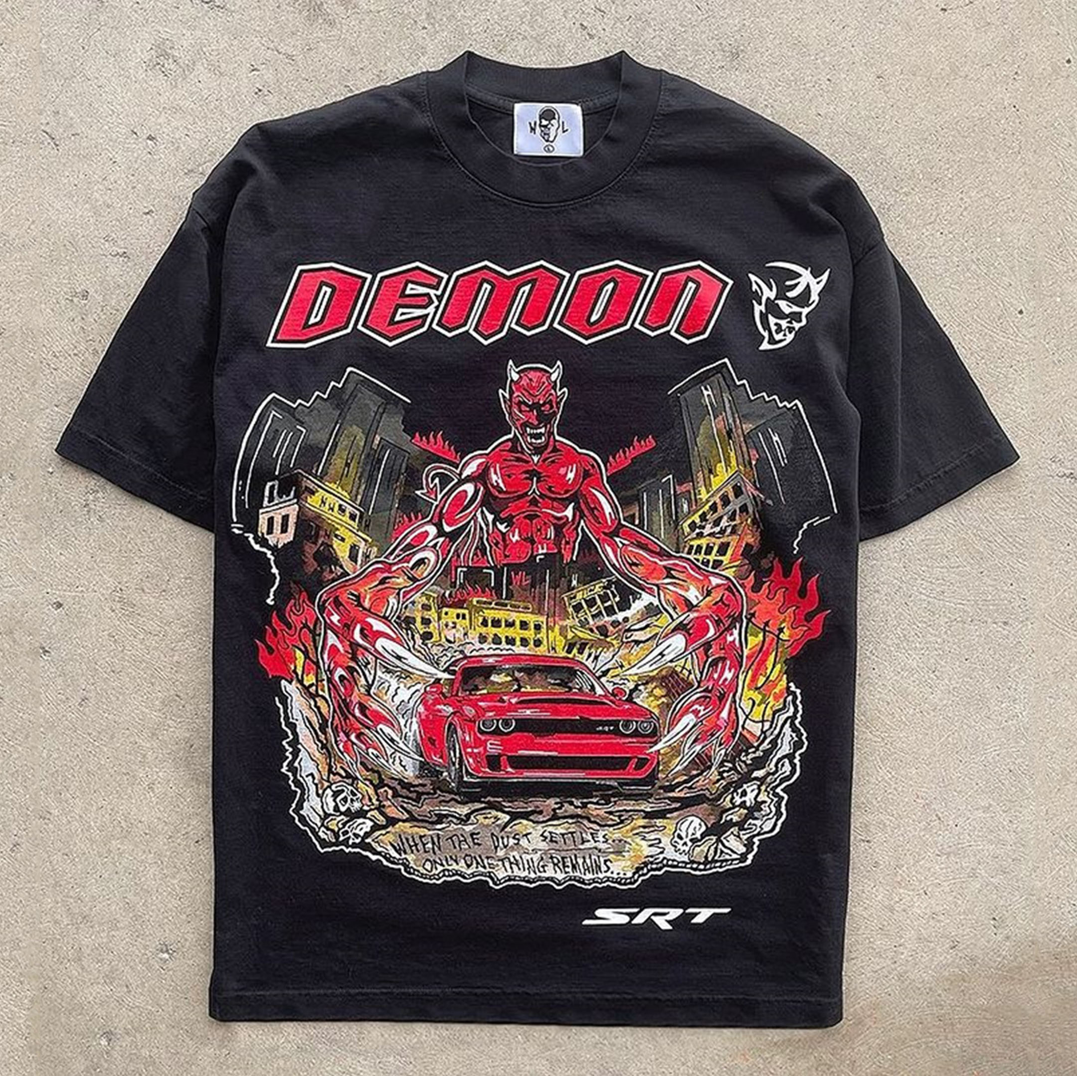 Men's Oversized Demon And Car Print T Shirt