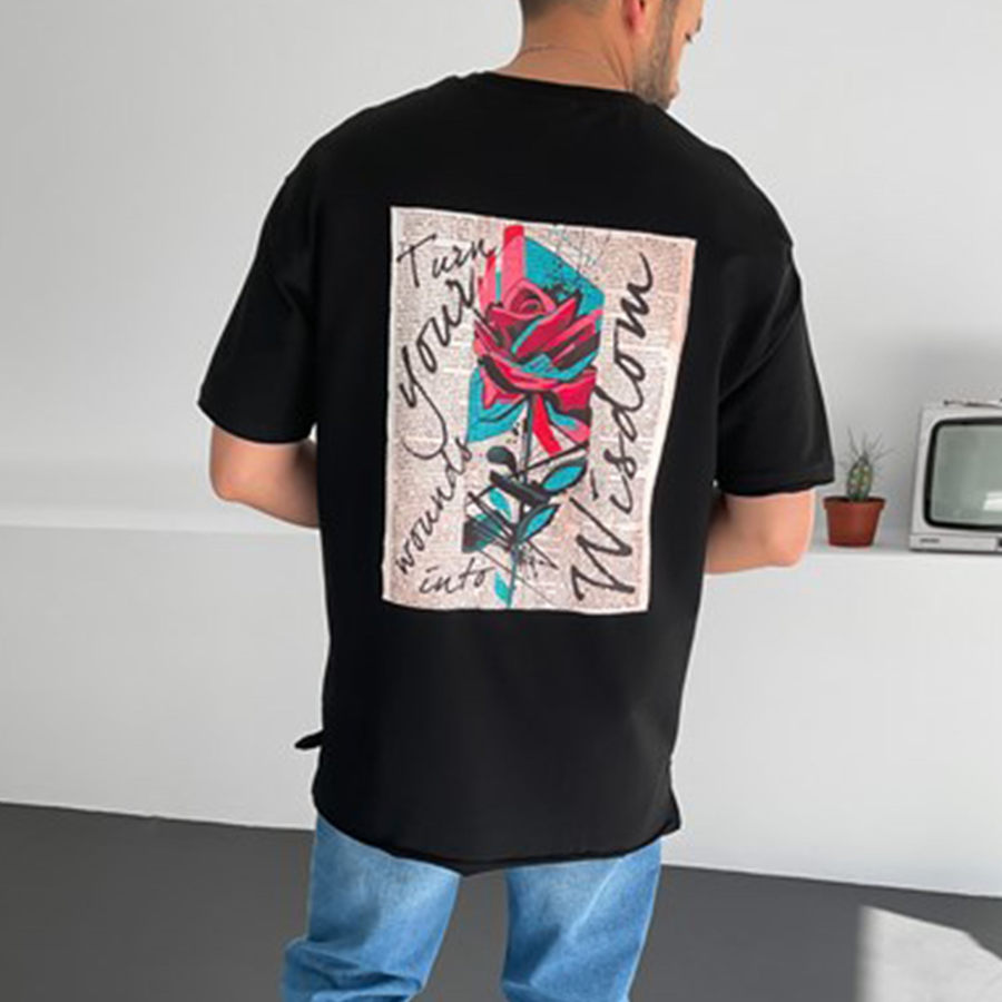 

Men's Oversized Rose Print T-Shirt