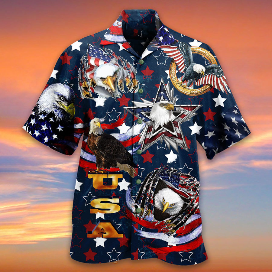 

Men's Eagle Flag Beach Short Sleeve Shirt