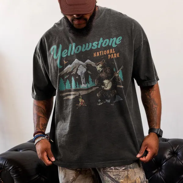 Retro Oversized Men's Yellowstone National Park T-shirt - Paleonice.com 