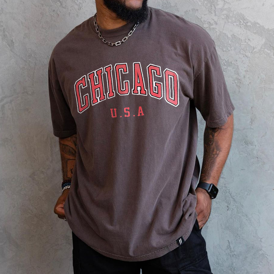 Retro Oversized Men's Chicago Print Chic T-shirt