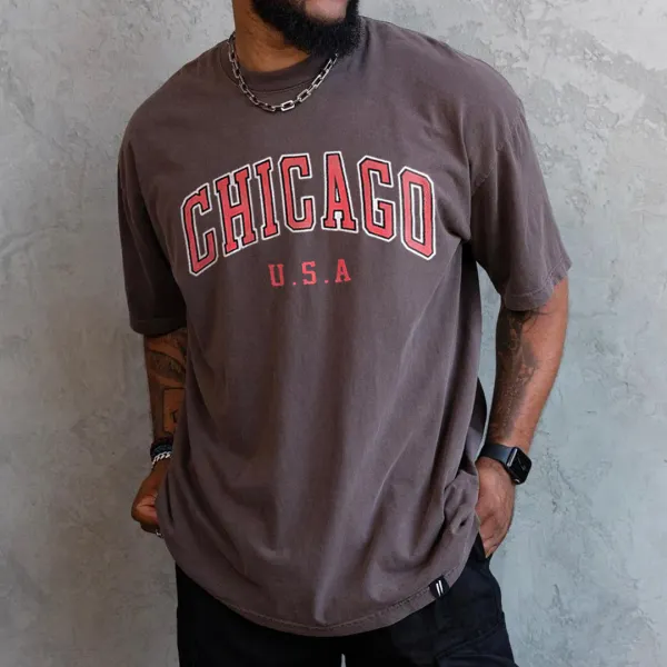 Retro Oversized Men's Chicago Print T-shirt - Stormnewstudio.com 