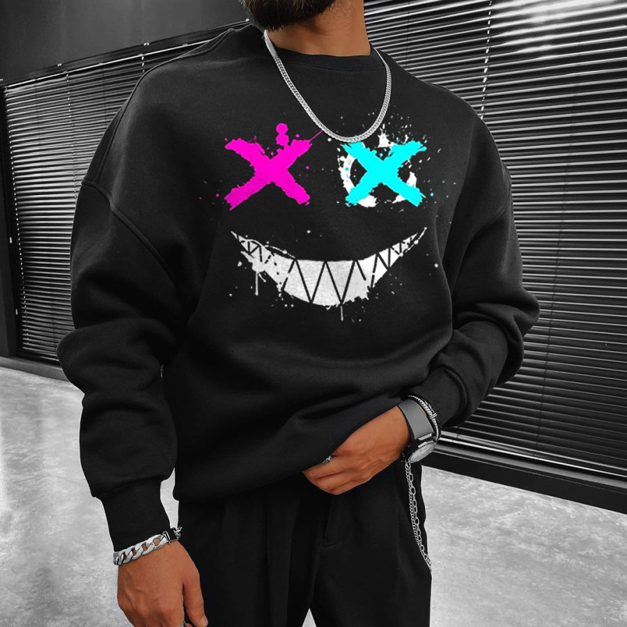 

Smiley Print Casual Oversized Men's Sweatshirt