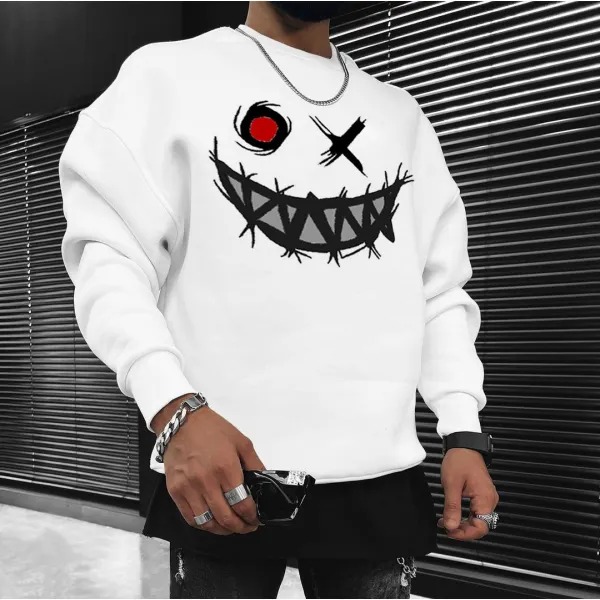 Smiley Print Casual Oversized Men's Sweatshirt - Paleonice.com 