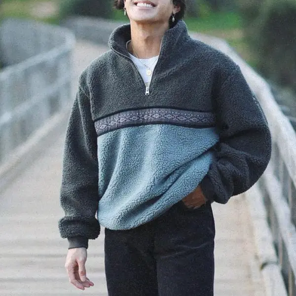 Mens Vintage Polar Fleece Quarter Zip Sweatshirt - Cotosen.com