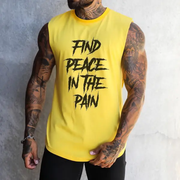 T-shirt Sans Manches Imprimé Find Peace In The Pain - Faciway.com 