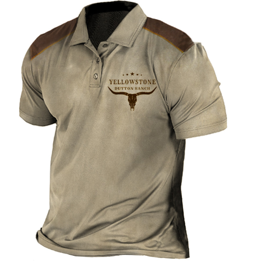 

Men's Vintage Western Yellowstone Polo Collar T-Shirt