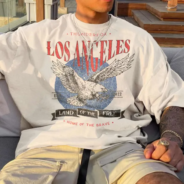 Retro Men's 'Los Angeles' Eagle Print Oversized T-shirt - Paleonice.com 