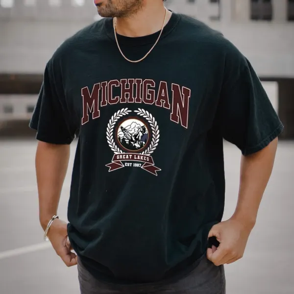 Sport-Kurzarm-T-Shirt Mit Michigan-Aufdruck - Faciway.com 