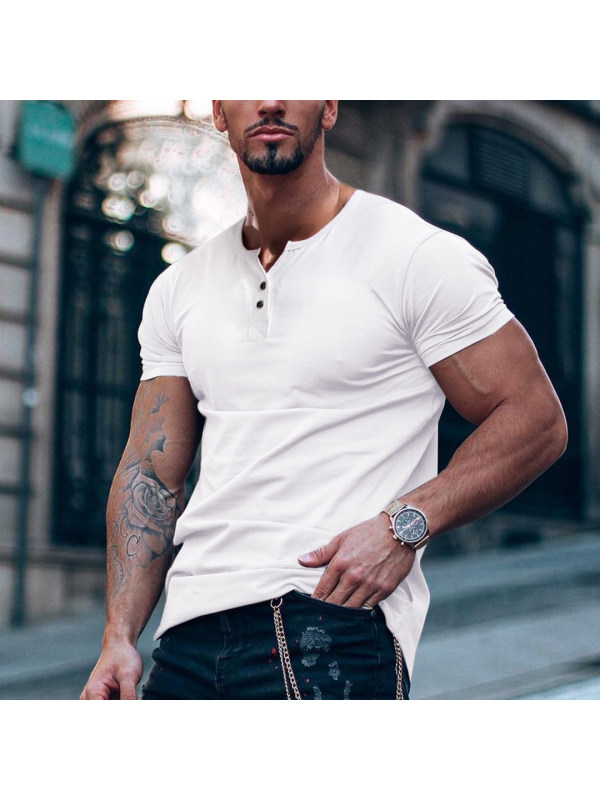 Men's Casual Basic V-Neck Cotton Short Sleeve T-Shirt