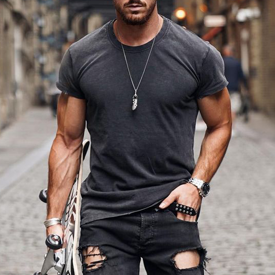 Men's Retro Outdoor Motorcycle Chic Top Casual Everyday Basics Round Neck Cotton Short Sleeve T-shirt