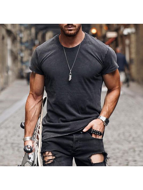 Men's Retro Outdoor Motorcycle Top Casual Everyday Basics Round Neck Cotton Short Sleeve T-Shirt