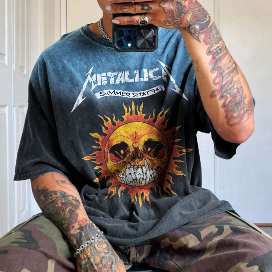 

Oversize Retro Casual "Metallica" Print Short Sleeve T-Shirt