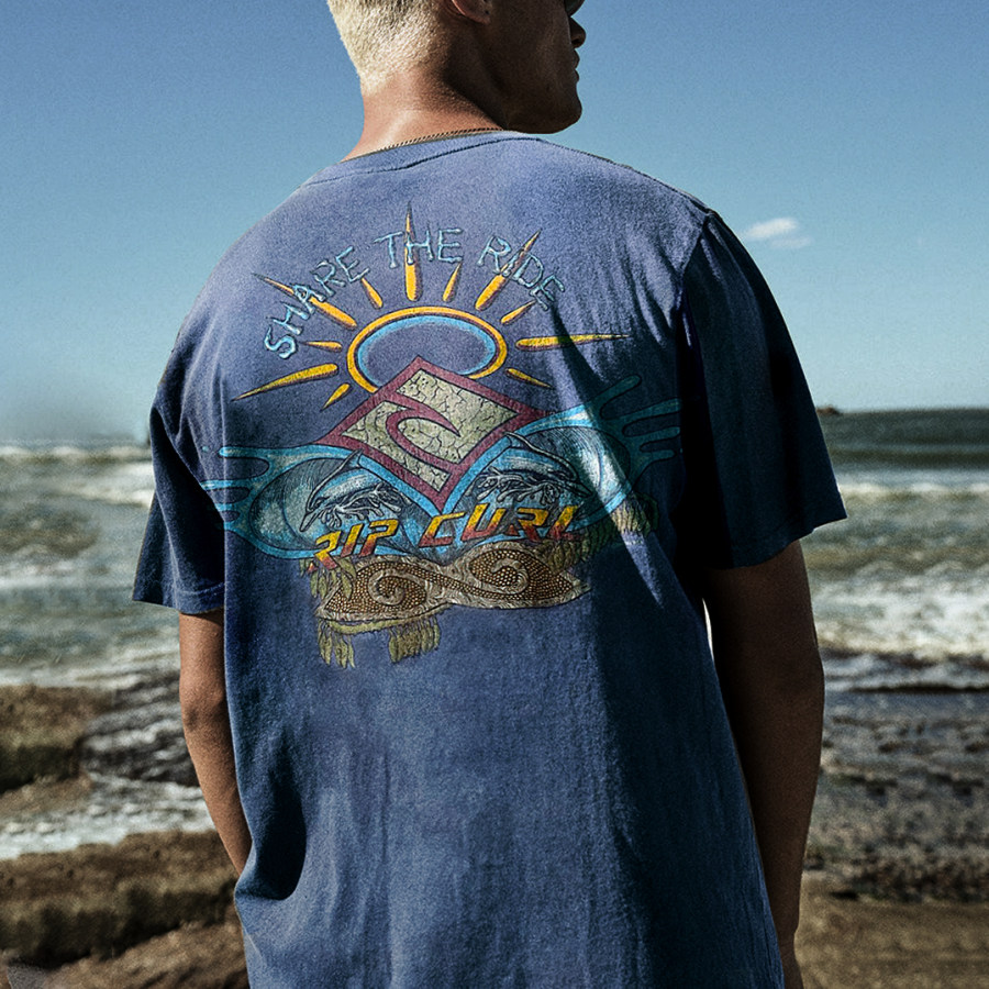 

Oversized Retro Casual Print Surf T-Shirt