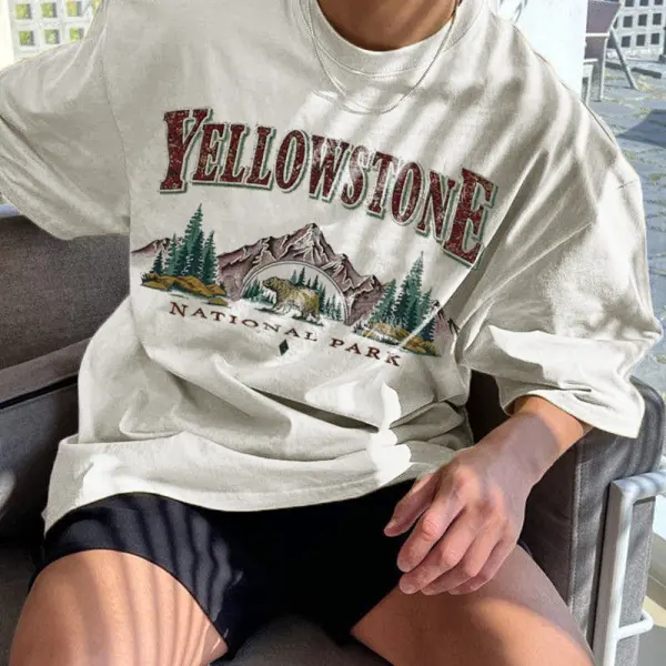 Men's Vintage Yellowstone Print Oversized T-Shirt - Chrisitina.com 