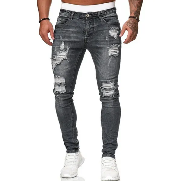 Trou Tendance Noir Slim Jeans Pieds Pantalon - Faciway.com 