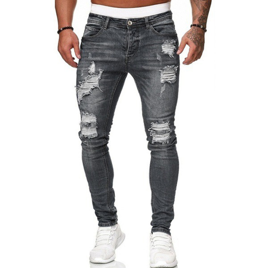

Hole Trend Black Slim Jeans Feet Pants