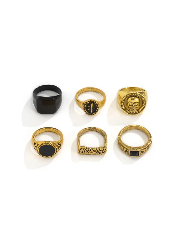 Men's Geometric Crystal Alloy Fashion Vintage 6 Piece Rings - Fashionmia.chimpone.com 