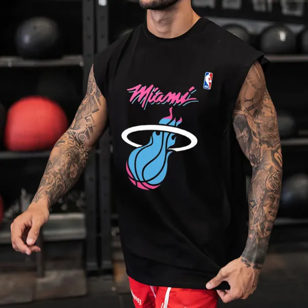 Camiseta De Tirantes Deportiva Sin Mangas Con Estampado Miami Nba Para Hombre - Faciway.com 